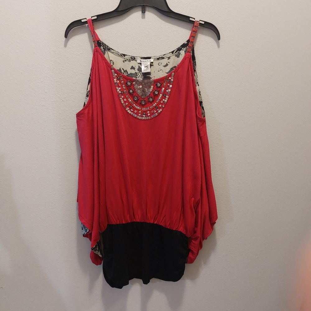 Krista Lee Woman Blouse Sz Large Multicolor , Red, White and Black
